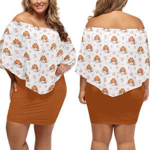 DDLG Plus Size Frauen Schulterfreies Kleid | DDlg Süßes Kawaii Kitty Katze Orange Trägerloses Kleid (NO TEXT) | DDlg Plus Size Kleidung