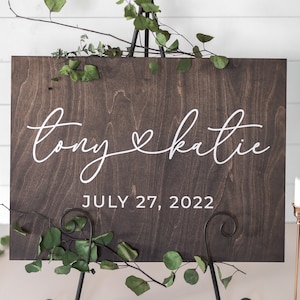 Wedding Welcome Sign, Custom Wood Wedding Sign, Ceremony Sign, Connected heart Name Wedding signage, Printed Wedding Board