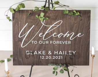 Wedding Welcome Sign, Custom Wood Wedding Sign, Welcome to Our Forever Sign, Rustic Wedding signage, Printed Wedding Name Board