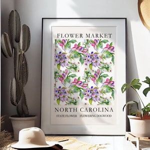 Flower Market North Carolina, Gallery Wall print, 50 States art exhibition Print, Wall Art, digital prints, Vintage Flower Market Poster
