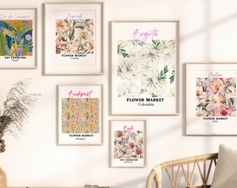 International Flower Market Set of 6,Gallery Wall Set,Flower Market Print,Botanical Wall Art, Flower Poster Set, vintage art, Digital Prints