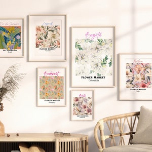 International Flower Market Set of 6,Gallery Wall Set,Flower Market Print,Botanical Wall Art, Flower Poster Set, vintage art, Digital Prints