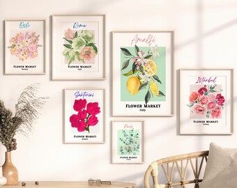 Flower Market Set of 6, Gallery Wall Set, Flower Market Print, Botanical Wall Art, Flower Poster Set, Flower Market Poster, Digital Prints