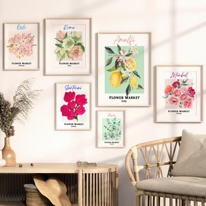 Flower Market Set of 6, Gallery Wall Set, Flower Market Print, Botanical Wall Art, Flower Poster Set, Flower Market Poster, Digital Prints