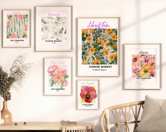 USA Flower Market Set of 6, Gallery Wall Set, Flower Market Print, Botanical Wall Art, Flower Poster Set, America art, Digital Prints