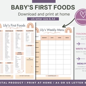 Babyvoeding Tracker Afdrukbaar, Voedseldagboek, Baby's First Foods, Maaltijdplanner, Dagelijks logboek, 100 voedingsmiddelen voor 1, Baby geleid spenen, Rapport, Lijst