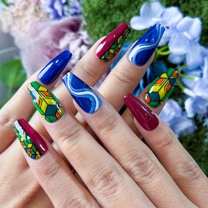 Anime Press On Nails | Cosplay Nail Set | Giyu Tomioka Water Hashira - Demon Slayer Inspired