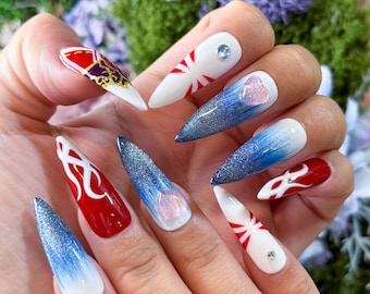 Video Game Press On Nails | Cosplay Nail Set | Ahri the Nine-Tailed Fox - League of Legends Inspired