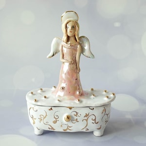 Angel Small Handmade Ceramic Box – Jewelry Storage . Artistic Pottery Home Decor