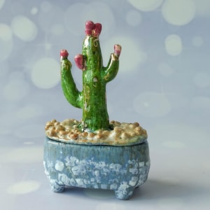 Cactus small Ceramic Box .Ceramic ART sculpture.Jewelry box.Home decor