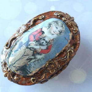 Ceramic Box with Victorian Boy image.Ceramic ART sculpture.Jewelry box