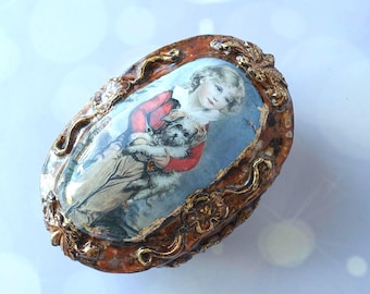 Ceramic Box with Victorian Boy image.Ceramic ART sculpture.Jewelry box
