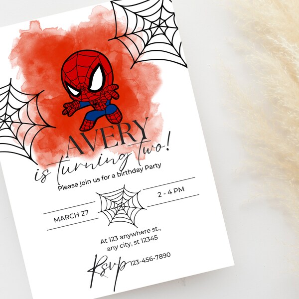 Modèle d'invitation d'anniversaire Spiderman modifiable | Invitation de fête d'anniversaire imprimable | Invitation d'anniversaire d'enfants de Spiderman |