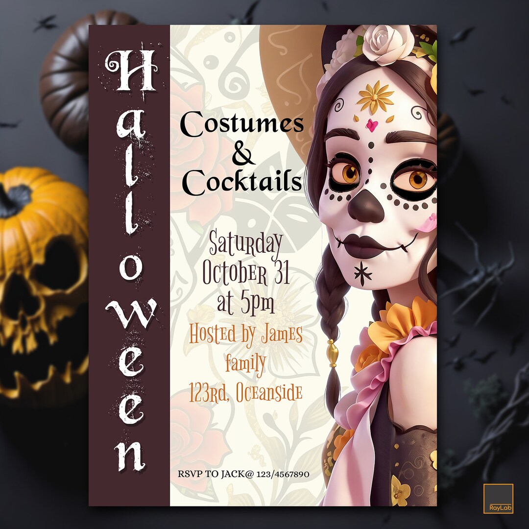 Dia De Muertos Halloween Party Invitation Masquerade Party Etsy