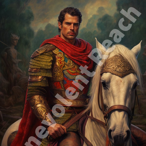 Poster- Roman Soldier on Horse, Classic Art Style Painting