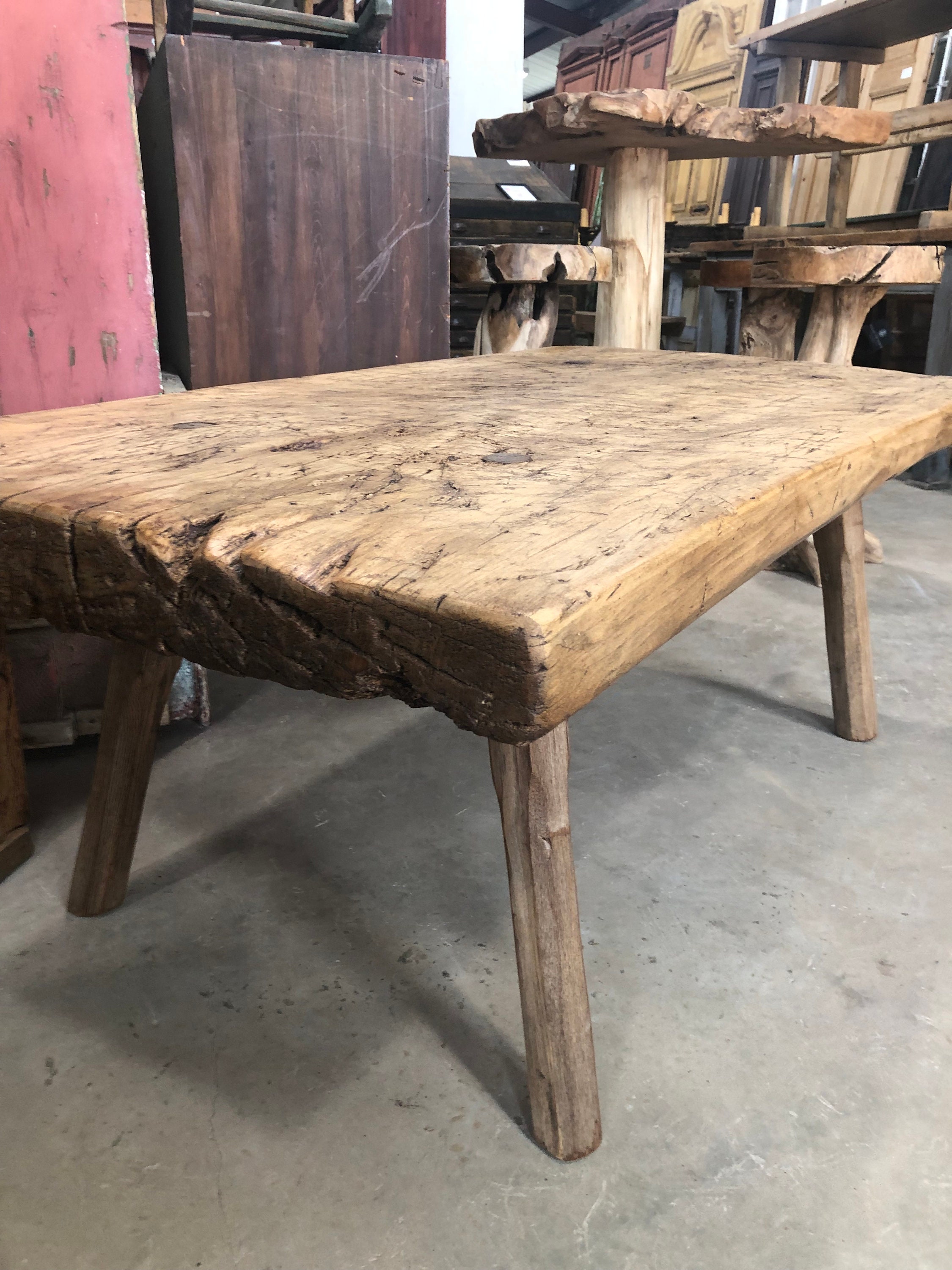 Old Rustic Slab Antique Rustic Slab Wood Coffee Table With Peg Legs From Hungary - Etsy