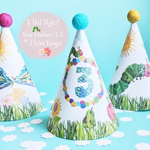 Very Hungry Caterpillar Birthday Hats - Printable Hats - Hungry Caterpillar Birthday Party  - Printable PDF - 1st Birthday to 6th - 6 Styles