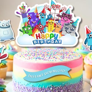 Numberblocks Birthday Cake Topper & Cupcake Toppers (Digital Printable)