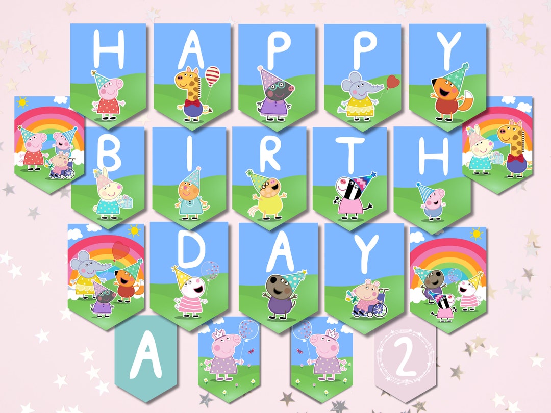 PEPPA PIG Birthday Banner Digital Printable Peppa &amp; Friends Birthday ...