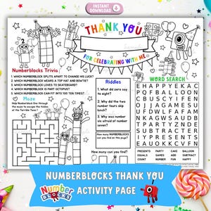 Numberblocks Birthday Thank You Activity Page (Digital Download)