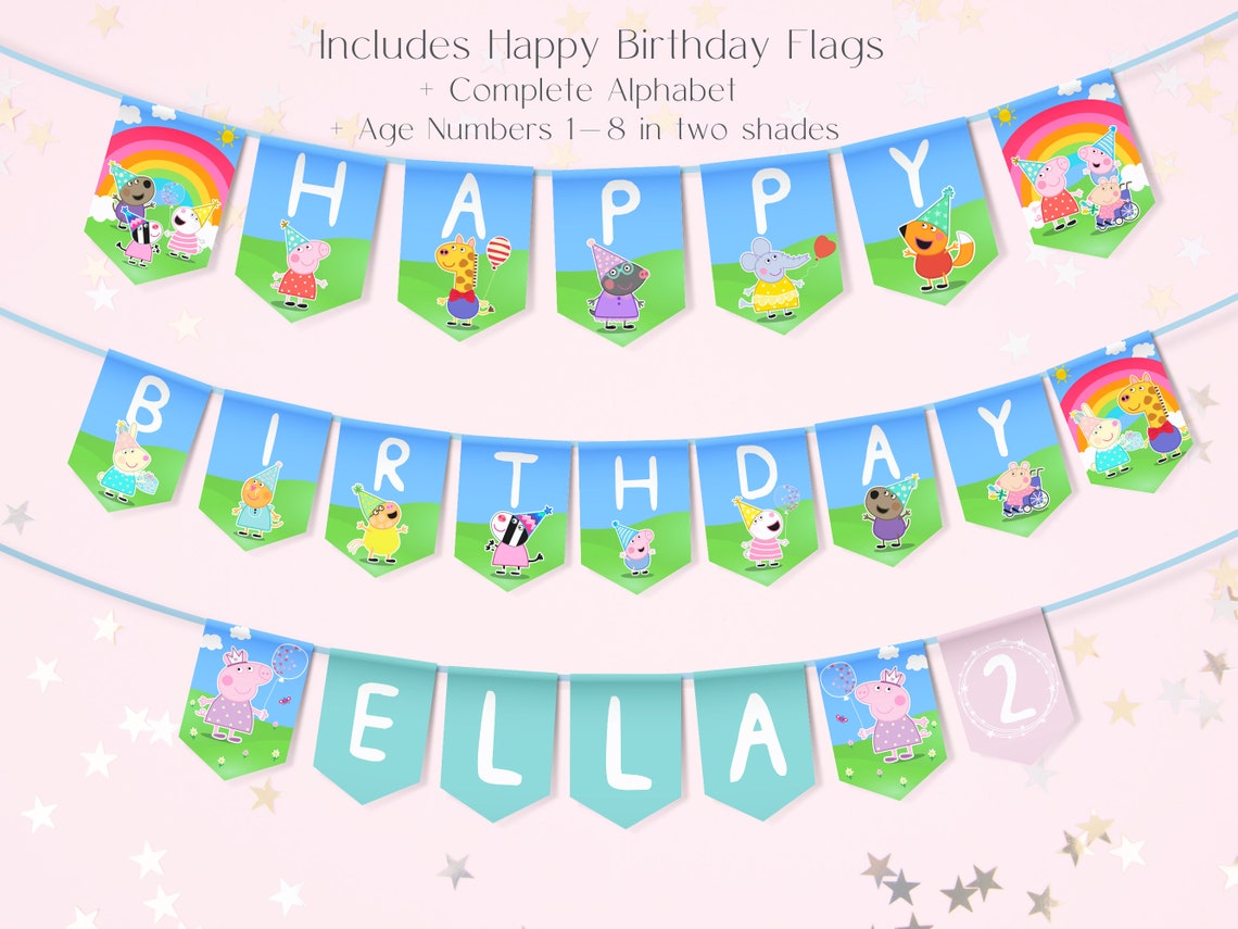 PEPPA PIG Birthday Banner Digital Printable Peppa &amp; Friends Birthday ...