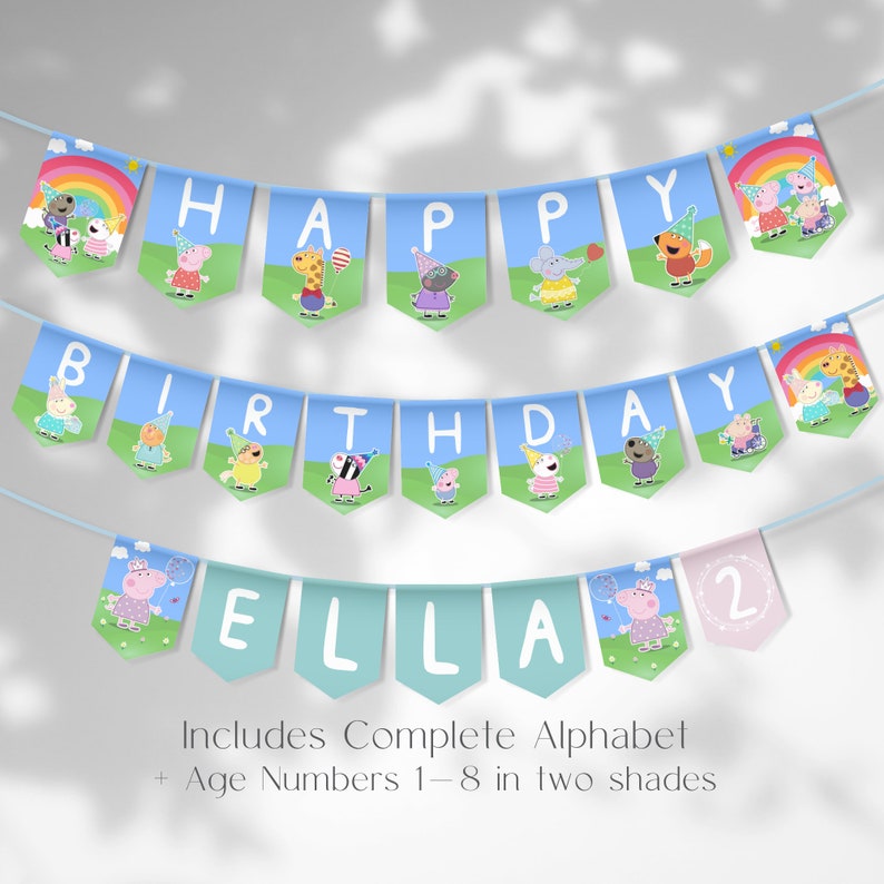 PEPPA PIG Birthday Banner Digital Printable Peppa &amp; Friends Birthday ...