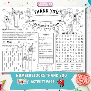 NUMBERBLOCKS Birthday Thank You - Numberblocks Party Favor - Numberblocks Loot Bag Printable - Instant Download - Numberblocks Colouring