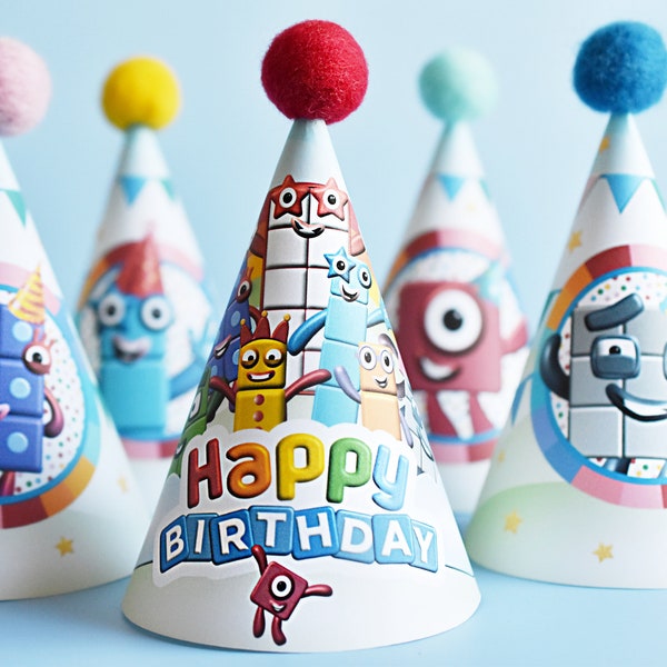 NUMBERBLOCKS Birthday Hats - Digital Printable - Numberblocks Birthday Party  - Happy Birthday Hat - Numberblocks One to Ten Hats