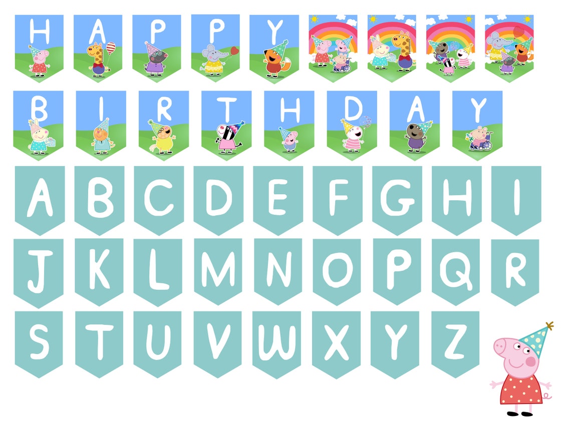 PEPPA PIG Birthday Banner Digital Printable Peppa &amp; Friends Birthday ...