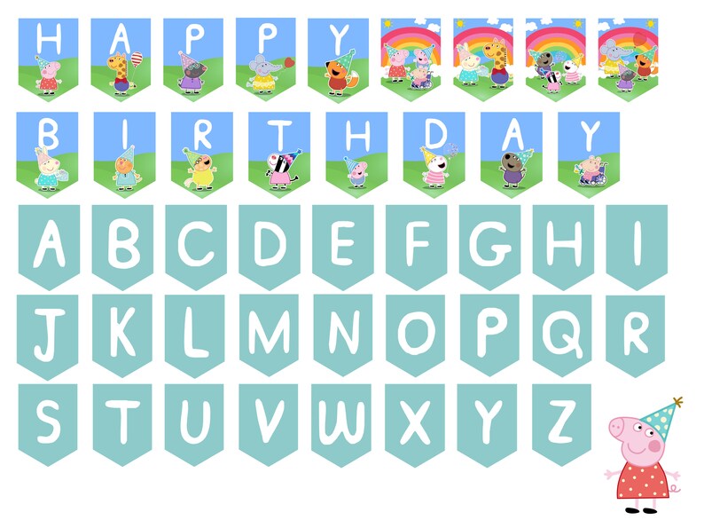 PEPPA PIG Birthday Banner Digital Printable Peppa &amp; Friends Birthday ...