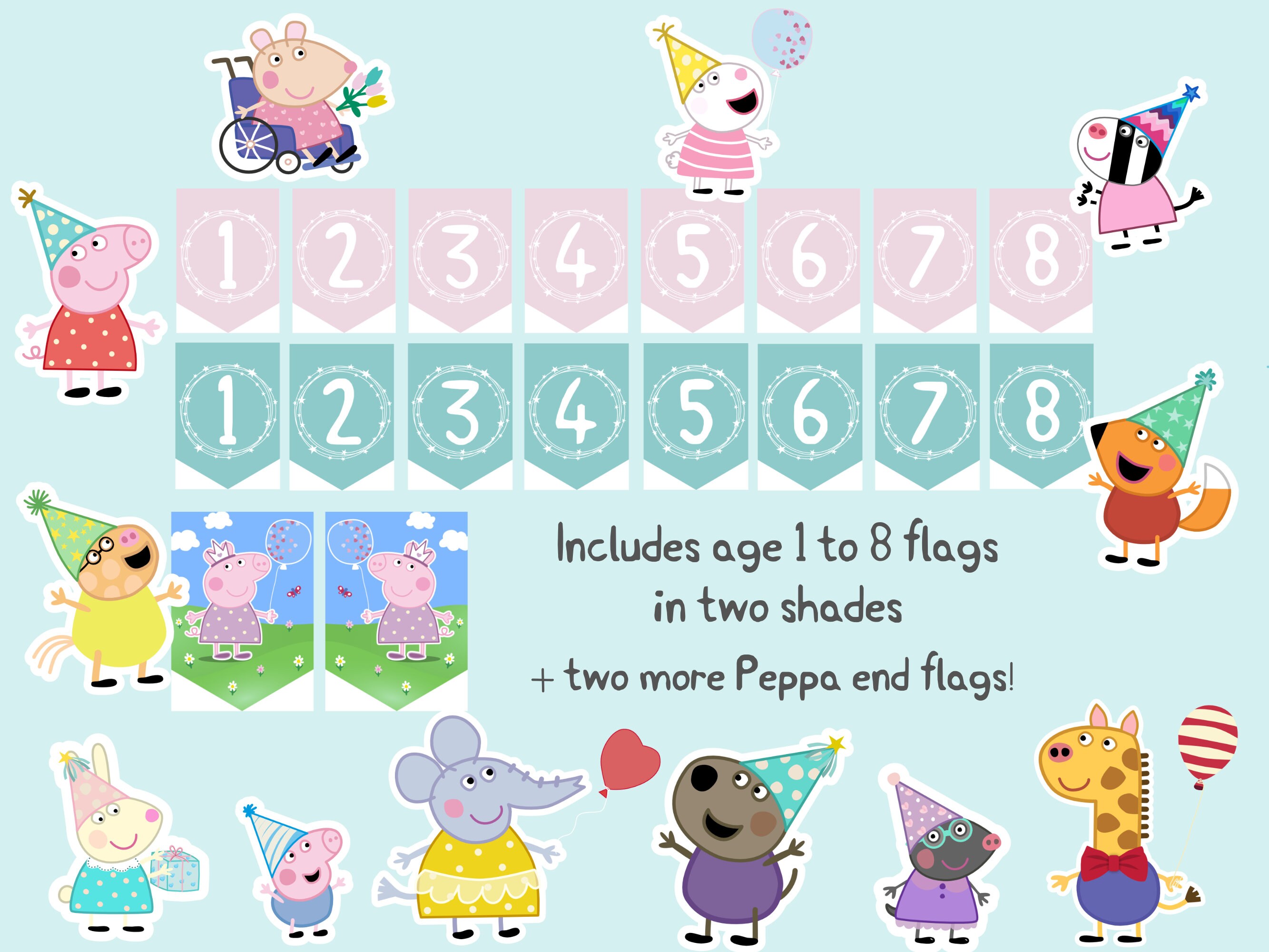 PEPPA PIG Birthday Banner Digital Printable Peppa &amp; Friends Birthday ...