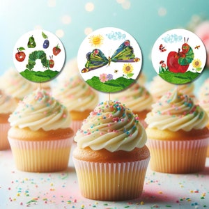 Sehr hungrige Raupe Cupcake Toppers - Digitale Datei - Hungrige Raupe Geburtstagsparty - Druckbares PDF