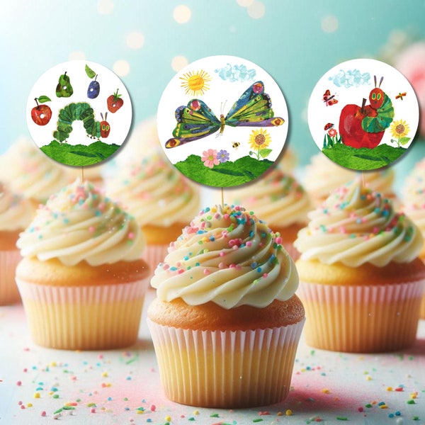 Very Hungry Caterpillar Cupcake Toppers - Digital File - Hungry Caterpillar Birthday Party  - Printable PDF