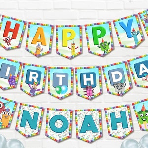 Printable NUMBERBLOCKS Birthday Bunting - Digital Download - Numberblocks Birthday Party  - Happy Birthday Bunting - Alphabet - Age Numbers