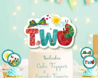 Very Hungry Caterpillar Second Birthday Cake Topper + Cupcake Toppers (Printable PDF | PNG)