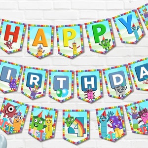 Printable NUMBERBLOCKS Birthday Bunting - Digital Download - Numberblocks Birthday Party  - Happy Birthday Bunting - Alphabet - Age Numbers