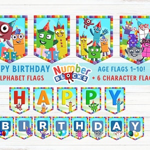 NUMBERBLOCKS Geburtstagsbanner - Digital Printable - Zahlenblöcke Geburtstagsparty - Happy Birthday Wimpelkette - Namensbanner - Altersbanner