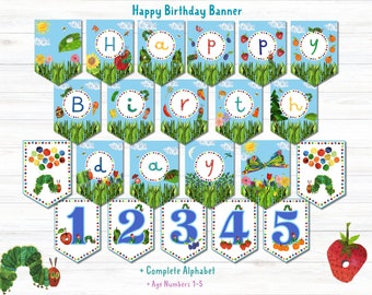 Very Hungry Caterpillar Birthday Banner – Alphabet & Numbers (Digital File)