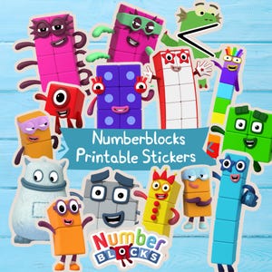 NUMBERBLOCKS 背景付き印刷可能なステッカー - 数字 1～10 プラス Blockzilla Big Tum Octonaughty Terrible Twos - デジタルダウンロード PNG