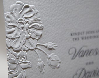 Embossed Floral Wedding Invitation Suite, Fine Art Cotton Rag Paper, Handmade Luxury Invitations, Timeless Elegant Minimalist, Custom Colors