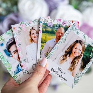Segnaposto botanici con foto, segnaposto a tenda personalizzati, segnaposto in eucalipto, decorazioni per tavoli nuziali, bomboniere, decorazioni per tavoli nuziali