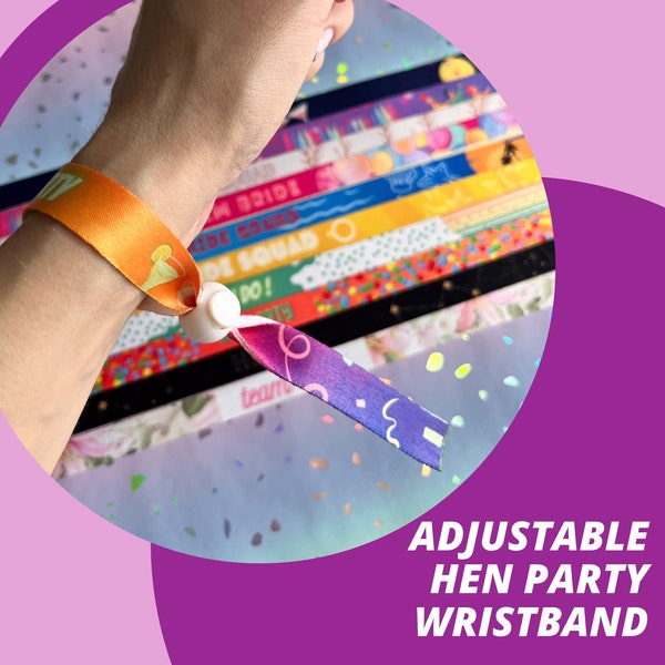 Adjustable hen party wristbands, hen party, hen do wristband, bride squad party, team bride wristbands, party wristbands, bachelorette party