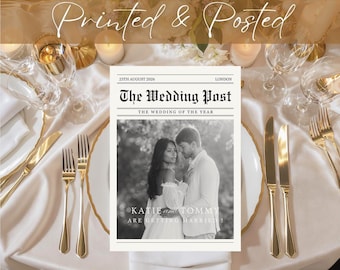 Printed Wedding Newspaper Program, Wedding Timeline, Newlywed News, Order of Service, Minimalist Wedding Program, Wedding Magazine