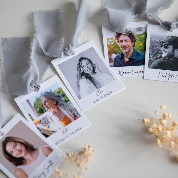 Photo Place Card With Ribbon, Wedding Table Place Name Card, Seating Plan, Party Place Cards, Custom Escort Cards with Picture