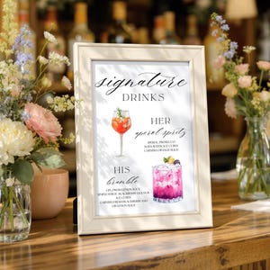 Printed Signature Drink Coctail, His and Her Drink Wedding Sign, Custom Signature Drink, Bar Menu Template, Wedding Bar Coctail Menu