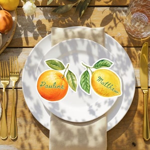 Mediterranean Wedding Place Cards, Citrus Name Tags, Lemon Orange Guest Cards, Destination Wedding Decor, Italian Summer Table, Escort Cards