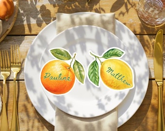 Mediterranean Wedding Place Cards, Citrus Name Tags, Lemon Orange Guest Cards, Destination Wedding Decor, Italian Summer Table, Escort Cards