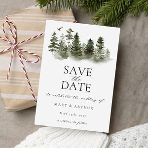 Tarjeta de boda con tema de bosque, tarjeta con tema de montañas y árboles con foto, tarjeta con tema de bosque con sobre, amante de la naturaleza