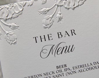 Embossed Wedding Bar Menu, Custom Signature Cocktail Sign, 450gsm Cotton Paper, Personalised Drinks Menu, Luxury Wedding Stationery