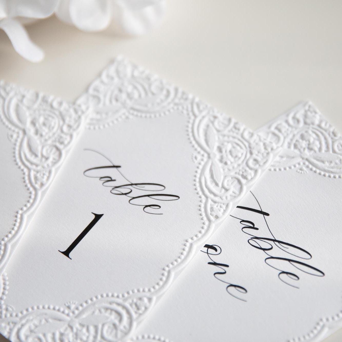 Embossed Lace Table Numbers, A6 Wedding Table Cards, Luxury Elegant ...
